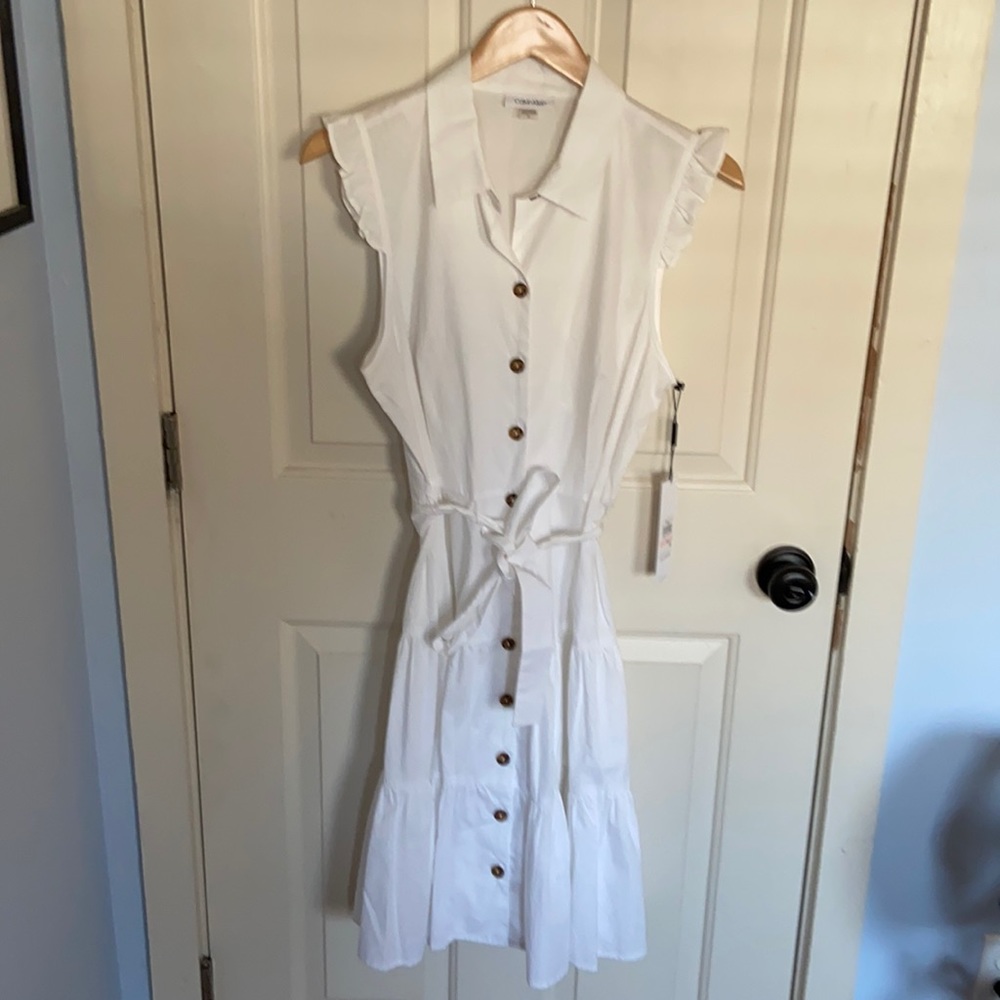Calvin Klein Sleeveless Shirtdress with Ruffle arm